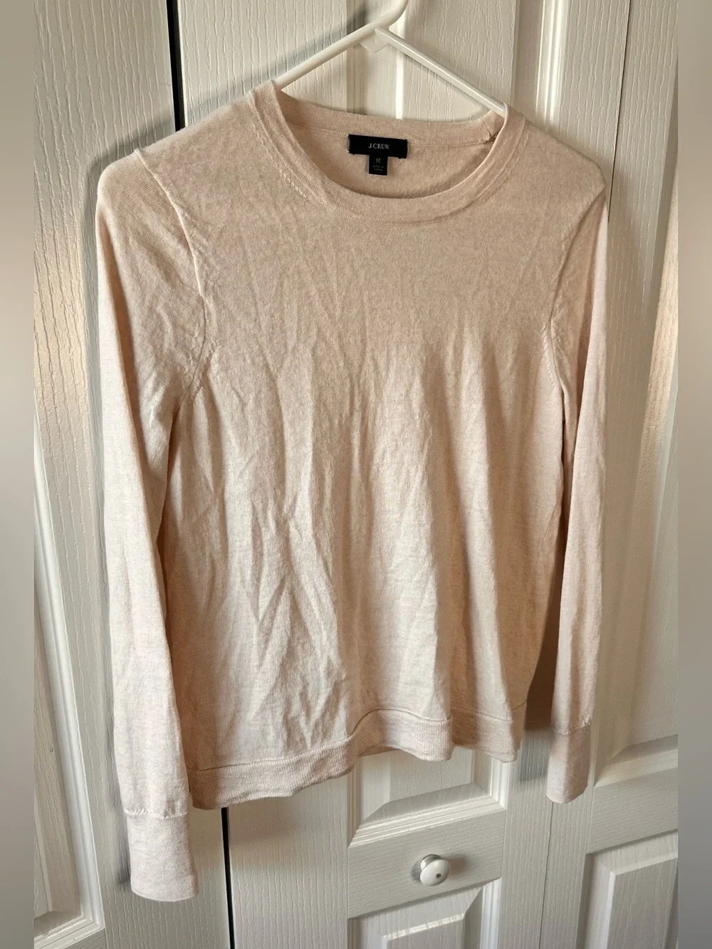 J. Crew Womens M Lightweight Beige Crewneck Sweater Wool Blend Preppy Minimalist